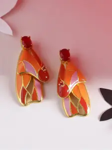 Voylla Gold-Plated & Orange Contemporary Drop Earrings