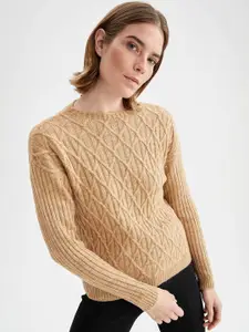 DeFacto Women Beige Cable Knit Pullover