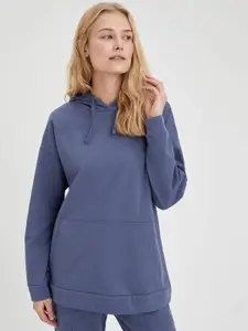 DeFacto Women Blue Pure Cotton Hooded Sweatshirt