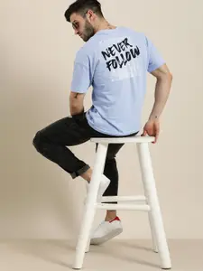 Moda Rapido Men Blue & Black Typography Printed Pure Cotton Round Neck T-shirt