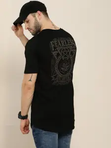 Moda Rapido Men Black Typography Printed Longline Pure Cotton T-shirt