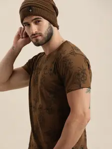 Moda Rapido Men Brown Floral Printed Casual T-shirt