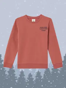 DeFacto Boys Dark Peach-Coloured Printed Back Sweatshirt
