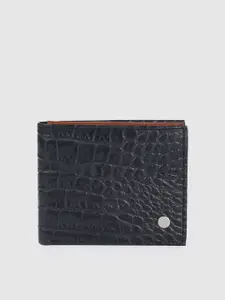 Hidesign Men Navy Blue Textured Leather Two Fold Wallet