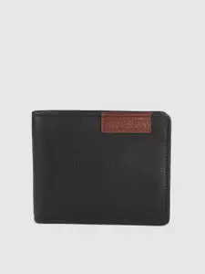 Hidesign Men Black Animal Textured Brand Logo Applique Leather Two Fold Wallet