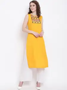 Napra Women Mustard Yellow Geometric Yoke Design Kurta