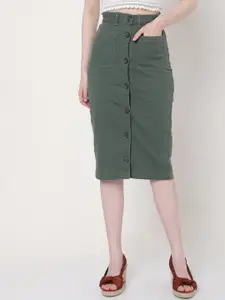 Vero Moda Women Green Solid Pencil Denim Skirt