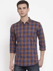 Pepe Jeans Men Cotton Navy Blue Tartan Checked Casual Shirt