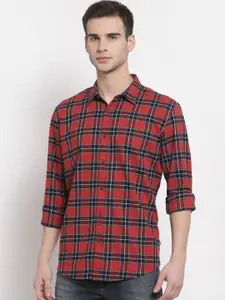Pepe Jeans Men Red Tartan Checks Opaque Checked Casual Shirt