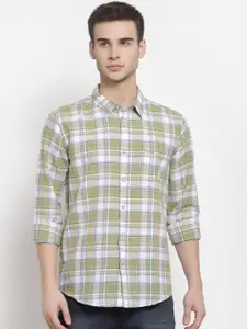 Pepe Jeans Men Olive Green & White Checked Cotton Casual Shirt