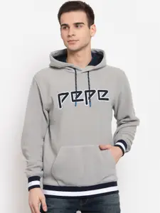 Pepe Jeans Men Grey Printed Hooded Sweatshirt