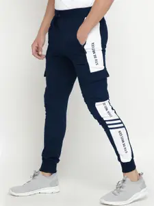 Maniac Men Navy Blue & White Printed Cotton Joggers