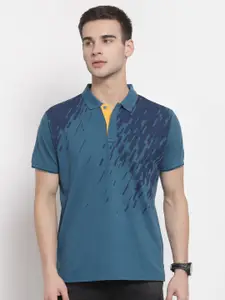 Pepe Jeans Men Teal Printed Polo Collar T-shirt