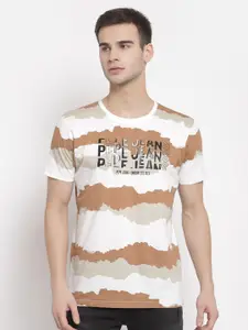 Pepe Jeans Men Off White & Brown Typography Printed T-shirt