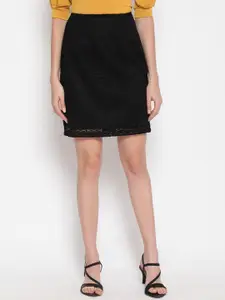 AKIMIA Women Black Self Design Pencil Skirt