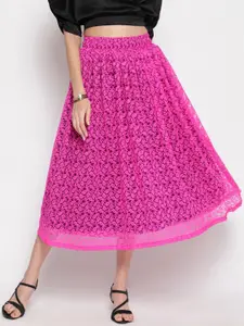 AKIMIA Women Fuchsia Net flared Skirts