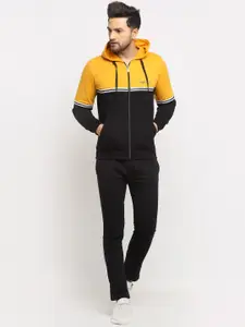 WILD WEST Men Yellow & Black Colourblocked Knitted Tracksuit