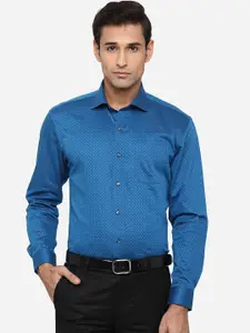 Greenfibre Men Blue Slim Fit Opaque Printed Pure Cotton Formal Shirt
