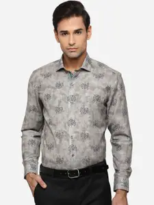Greenfibre Men Grey Slim Fit Floral Opaque Printed Pure Cotton Formal Shirt