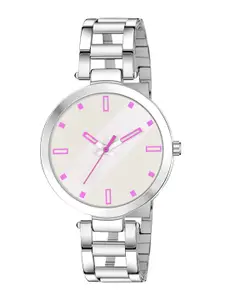 PERCLUTION ENTERPRISE Women Pink Dial & Silver Toned Stainless Steel Bracelet Style Straps Analogue Watch