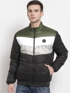 Pepe Jeans Men Black & Green Colourblocked Padded Jacket
