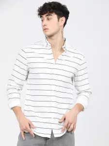 KETCH Men White Slim Fit Horizontal Stripes Striped Casual Shirt