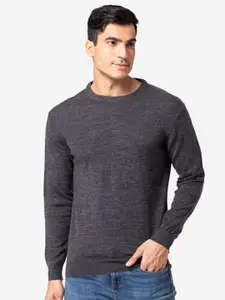 Allen Cooper Men Grey Round Neck Sweater