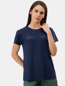 Amante Women Navy Blue Printed Lounge Tshirt