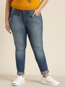 Sztori Plus Size Women Blue Skinny Fit Low Distress Light Fade Stretchable Jeans