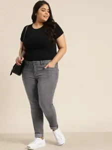 Sztori Plus Size Women Grey Skinny Fit Light Fade Stretchable Jeans