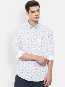 Louis Philippe Jeans Men White Slim Fit Opaque Printed Casual Shirt