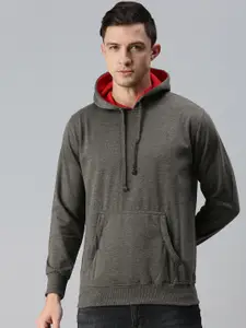 ADBUCKS Men Grey Hooded Sweatshirt