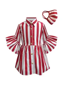A.T.U.N. A T U N Red & White Striped Shirt Dress & 2-Ply Cotton Mask