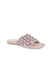 London Rag Women Pink Embellished Leather Party Open Toe Flats