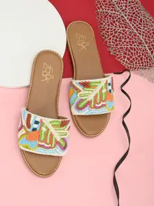 Zebba Women Multicoloured Embellished Open Toe Flats