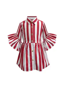 A.T.U.N. A T U N Red & White Striped Pure Cotton Shirt Dress