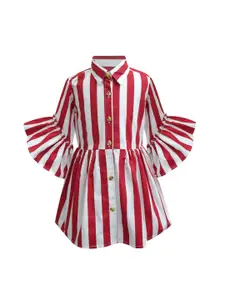 A.T.U.N. A T U N Red & White Striped Shirt Dress