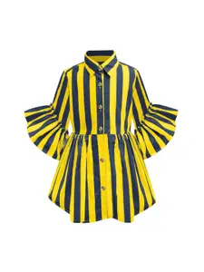 A.T.U.N. A T U N Kids Girls Mustard Yellow & Black Striped Shirt Dress