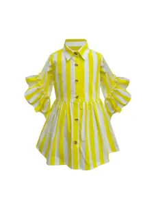 A.T.U.N. A T U N Girls Pure Cotton Yellow & White Striped Shirt Dress