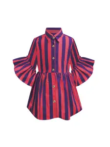 A.T.U.N. A T U N Pink & Navy Blue Striped Shirt Dress