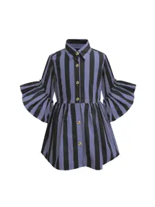 A.T.U.N. A T U N Grey & Blue Striped Shirt Dress