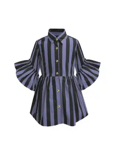 A.T.U.N. A T U N Women Blue Striped Shirt Dress