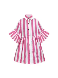 A.T.U.N. A T U N Pink & White Striped Shirt Dress