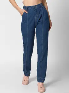 FOREVER 21 Women Blue Slim Fit High-Rise Pure Cotton Cropped Jeans