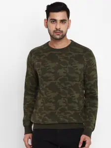 Royal Enfield Men Olive Green Cotton Printed Pullover