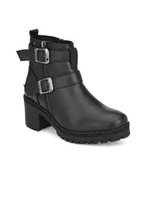 Delize Black Block Heeled Boots with Buckles
