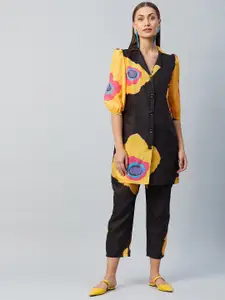 Athena Women Black & Yellow Printed Top with Trousers