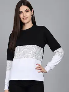 Kotty Women Black Colourblocked Sweatshirt