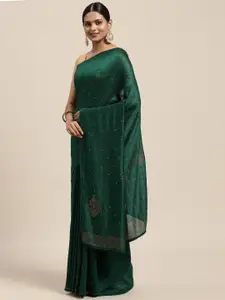 MOHEY Green & Golden Embellished Beads and Stones Saree