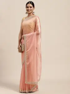MOHEY Pink Embellished Beads and Stones Saree